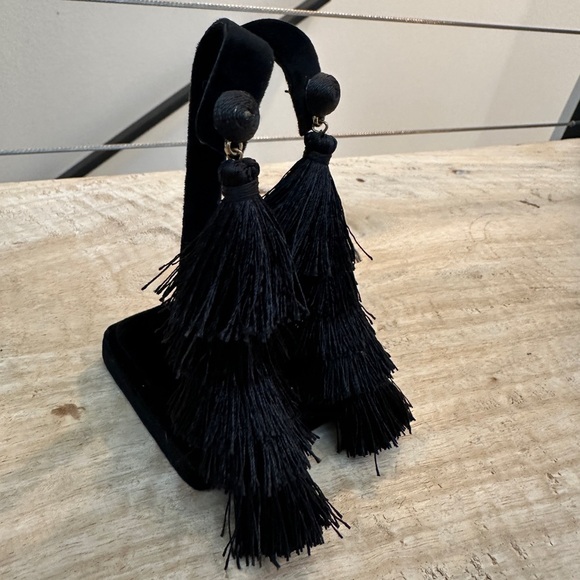 Target Xhilaration Black Multi-Tiered Tassel Earrings Fall Boho Vacation Fall - Picture 3 of 4